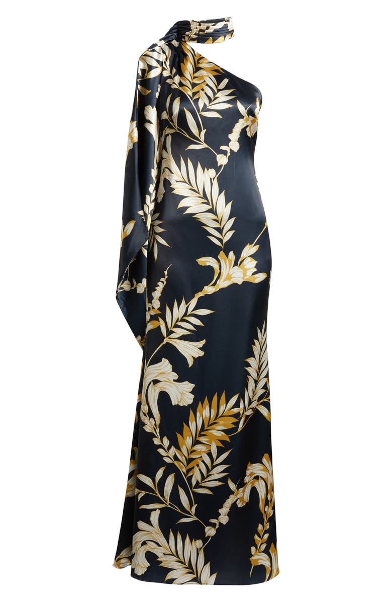 Vince Camuto Draped Satin Gown, Alternate, color, Black