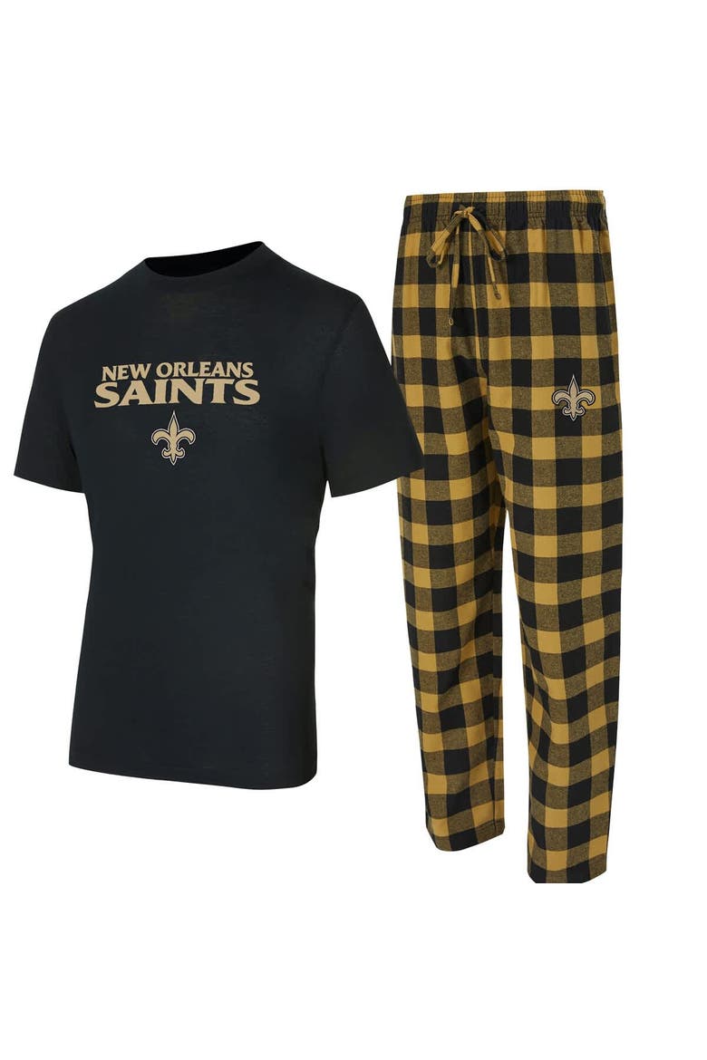 Men's Concepts Sport Black/Gold New Orleans Saints Avondale T-Shirt & Flannel Pants Set, Main, color, Black