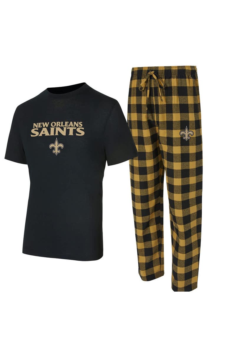CONCEPTS SPORT Men's Concepts Sport Black/Gold New Orleans Saints Avondale T-Shirt & Flannel Pants Set, Main, color, Black