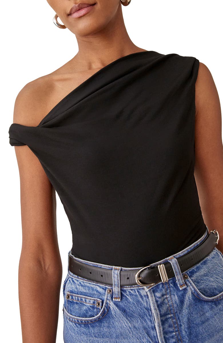 Reformation Cello One-Shoulder Knit Top, Main, color, Black