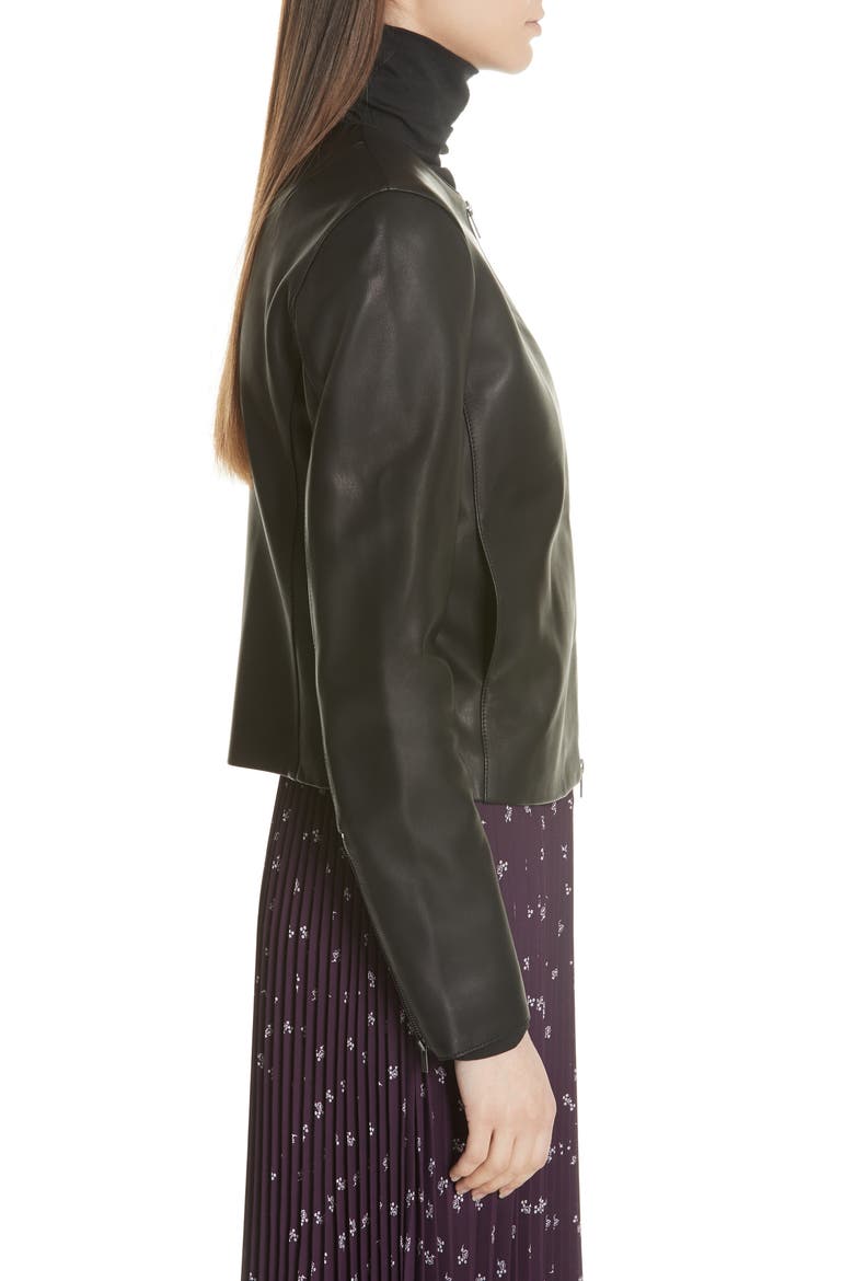 Collarless Leather Jacket, Alternate, color, BLACK