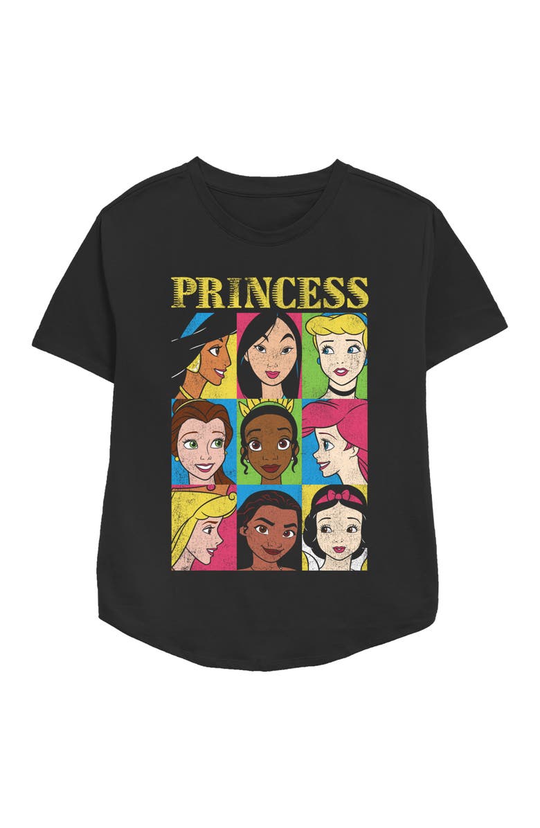 Disney Women's Disney Princess Distressed Close-Up Poster  Graphic T-Shirt, Main, color, Black