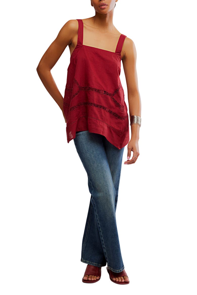 Lace Inset Handkerchief Hem Cotton Camisole, Alternate, color, SYRAH
