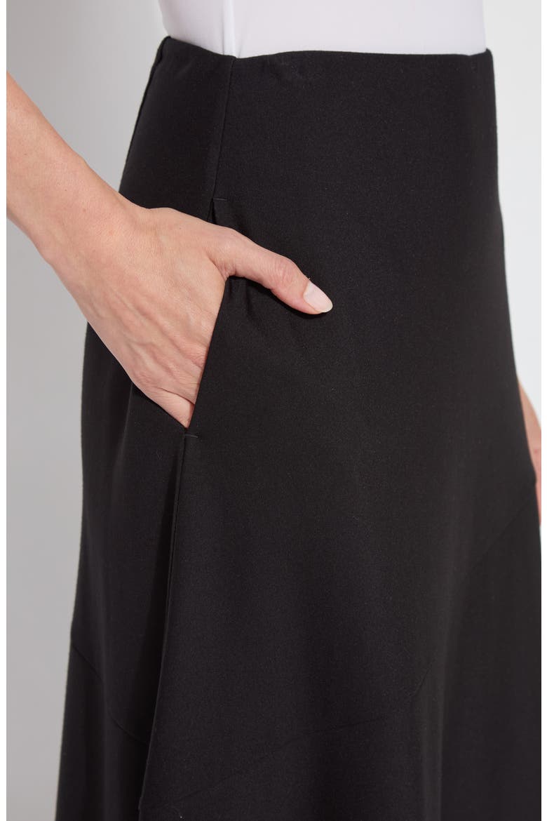 'Lyssentials A-Line Ponte Midi Skirt, Alternate, color, BLACK