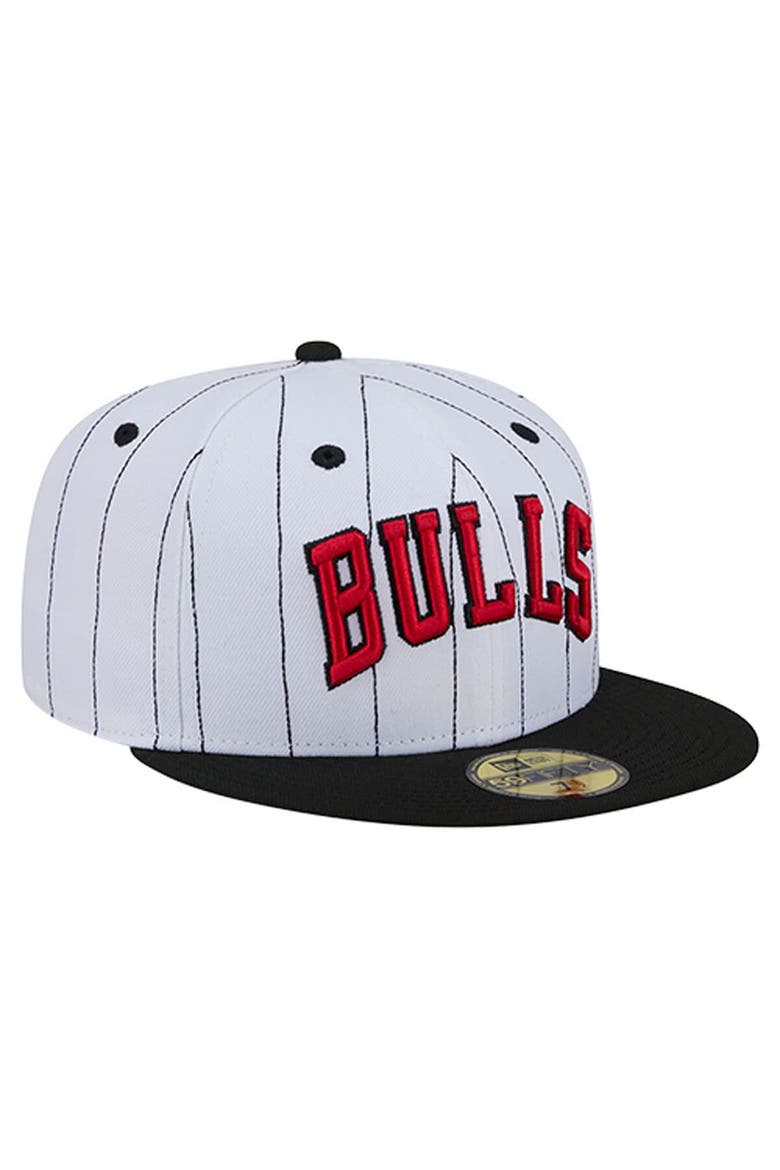 Men's New Era  White Chicago Bulls Wordmark Pinstripe 59FIFTY Fitted Hat, Alternate, color, White