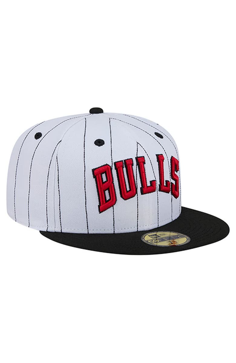 New Era Men
s New Era  White Chicago Bulls Wordmark Pinstripe 59FIFTY Fitted Hat, Alternate, color, White