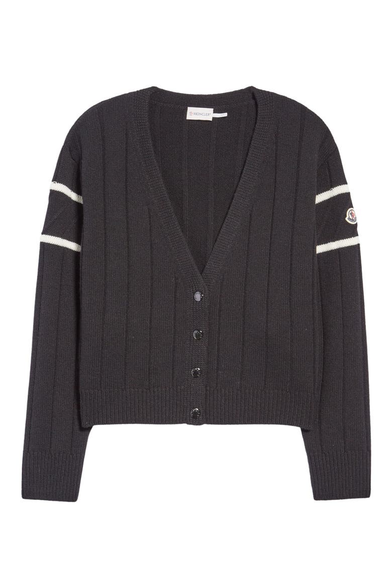 Virgin Wool & Cashmere Crop Cardigan, Alternate, color, BLACK/ WHITE