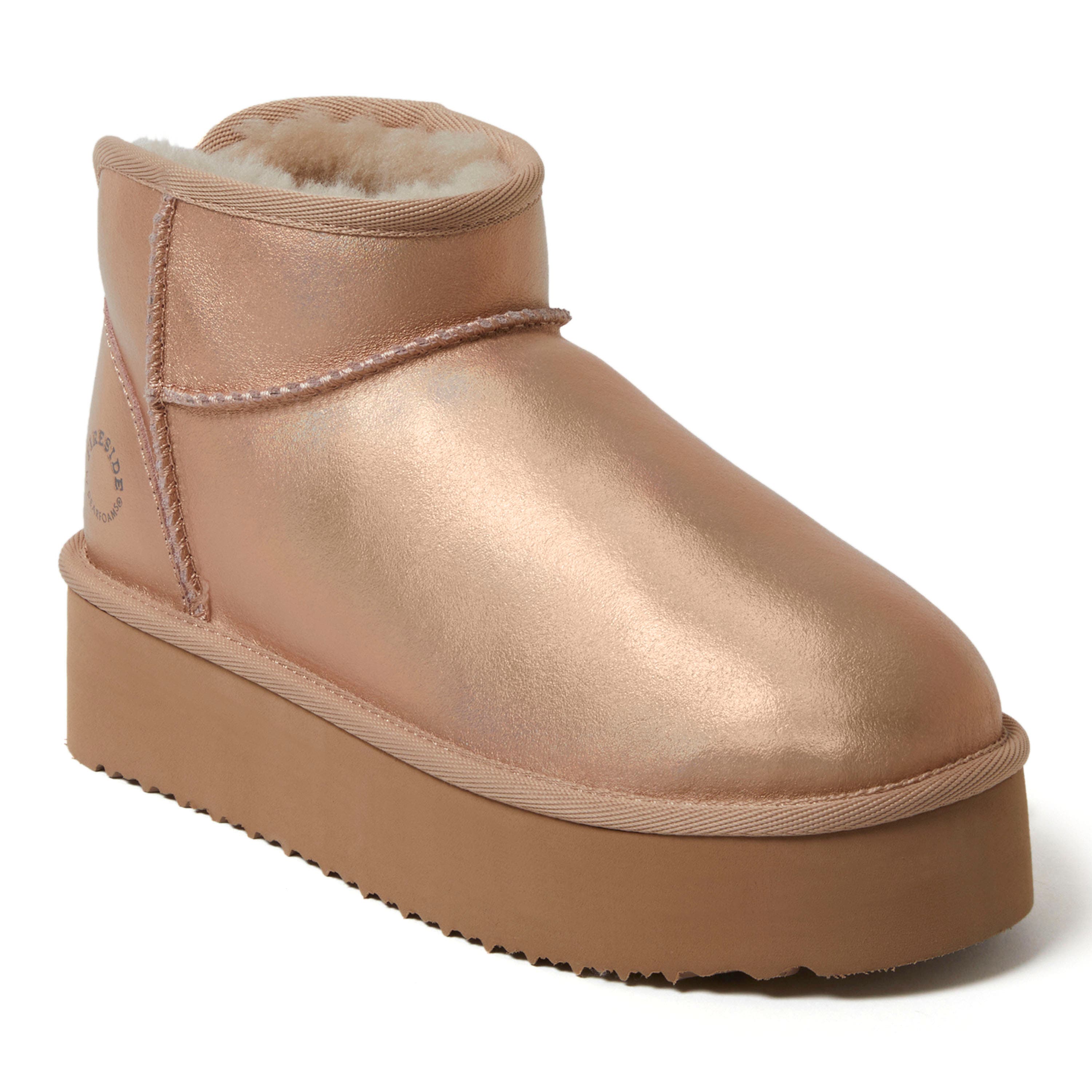 DEARFOAMS Fireside Kingston Genuine Shearling Platform Bootie, Main, color, Rose Gold