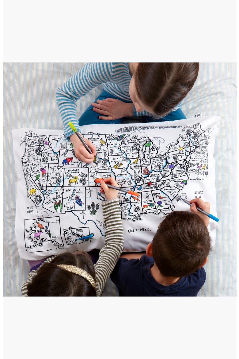Color Your Own Pillowcase US Map, Alternate, color, White