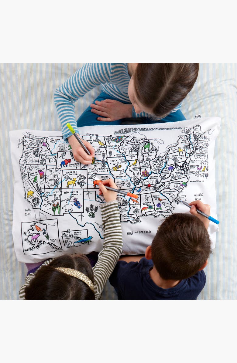 Eat Sleep Doodle Color Your Own Pillowcase US Map, Alternate, color, White