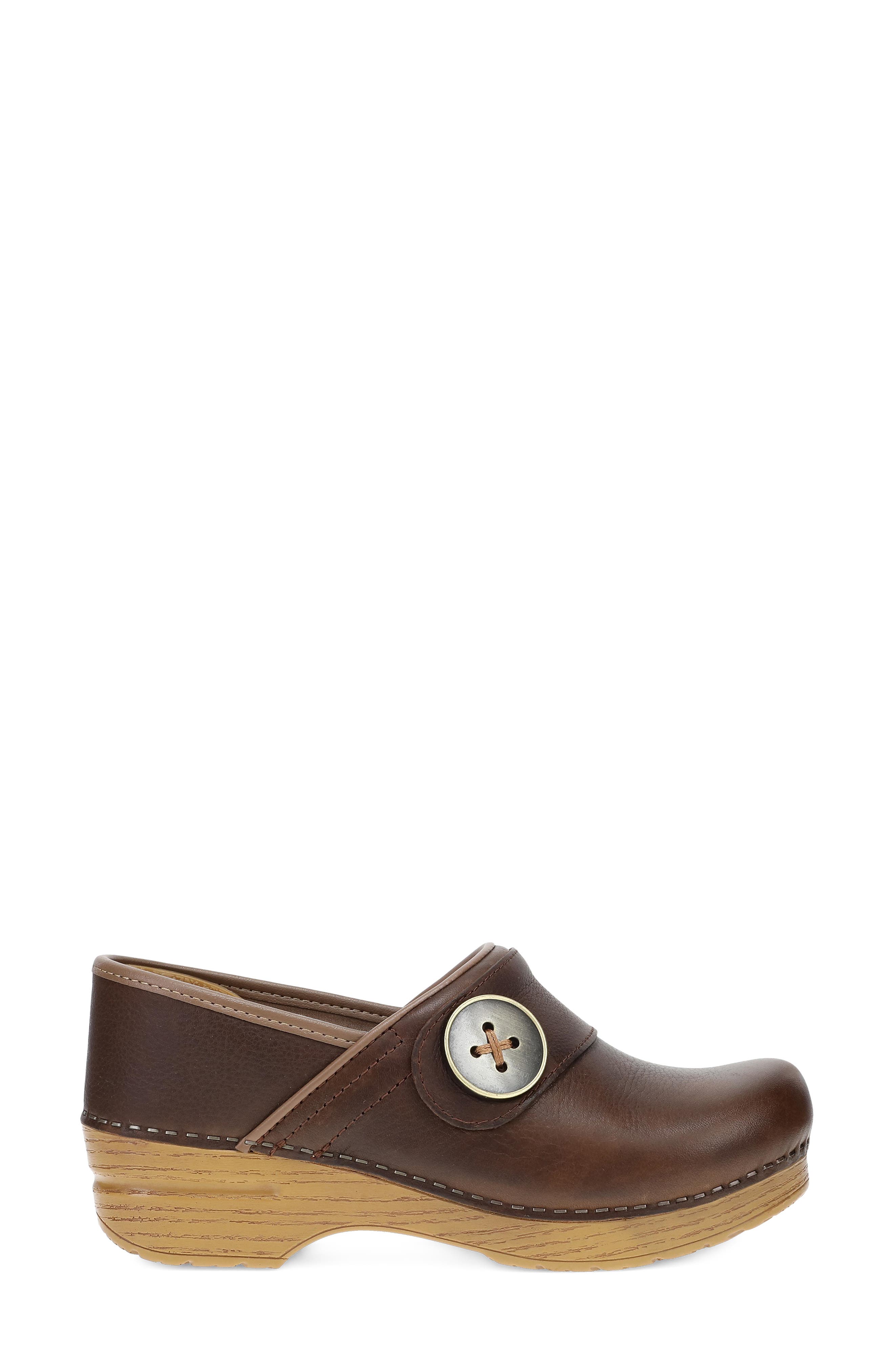 Professional Button Leather Clog, Alternate, color, CHOCOLATE