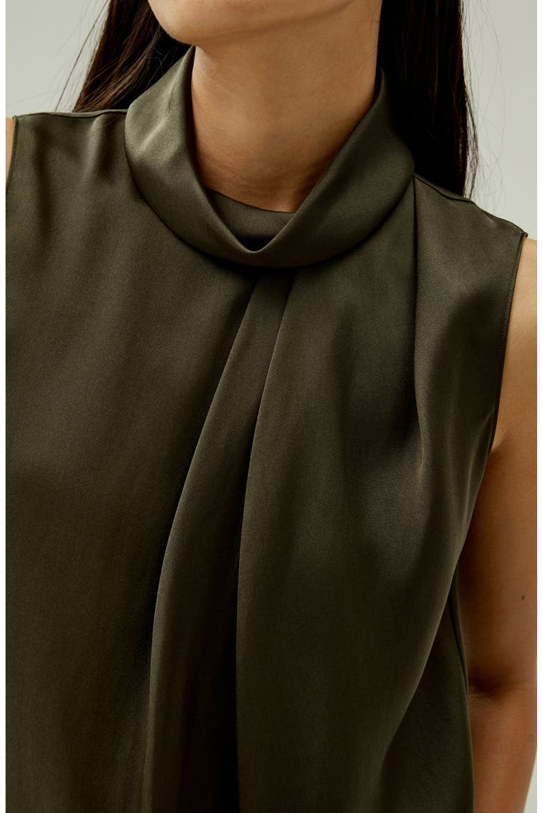 Women's Asymmetrical Sleeveless Cowl Neck Silk Top, Alternate, color, Dark Olive