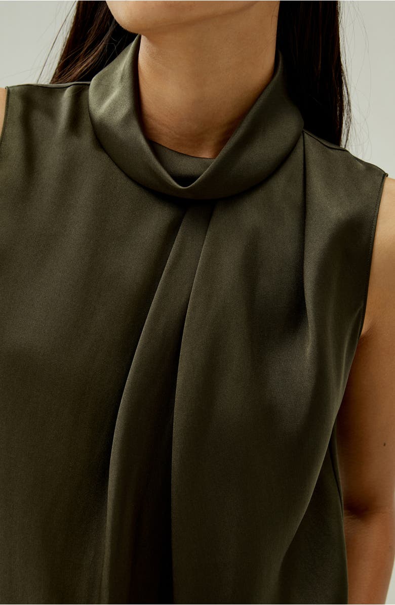 Lilysilk Women's Asymmetrical Sleeveless Cowl Neck Silk Top, Alternate, color, Dark Olive