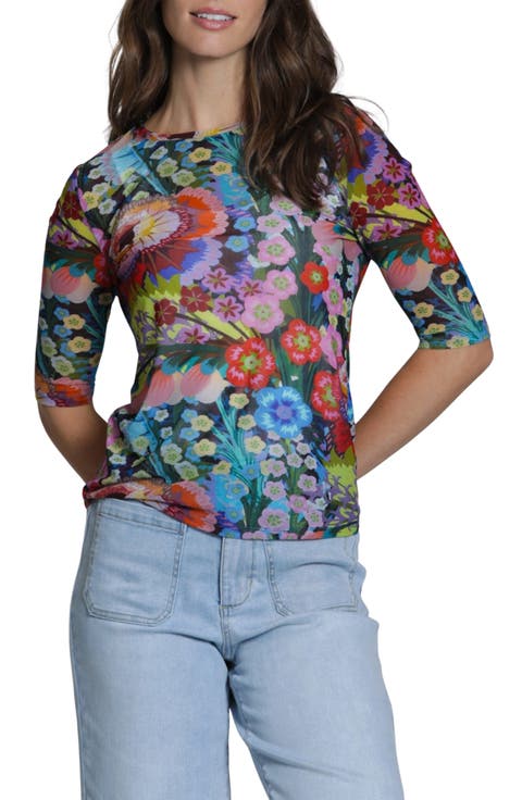 Butterfly Print Mesh Top