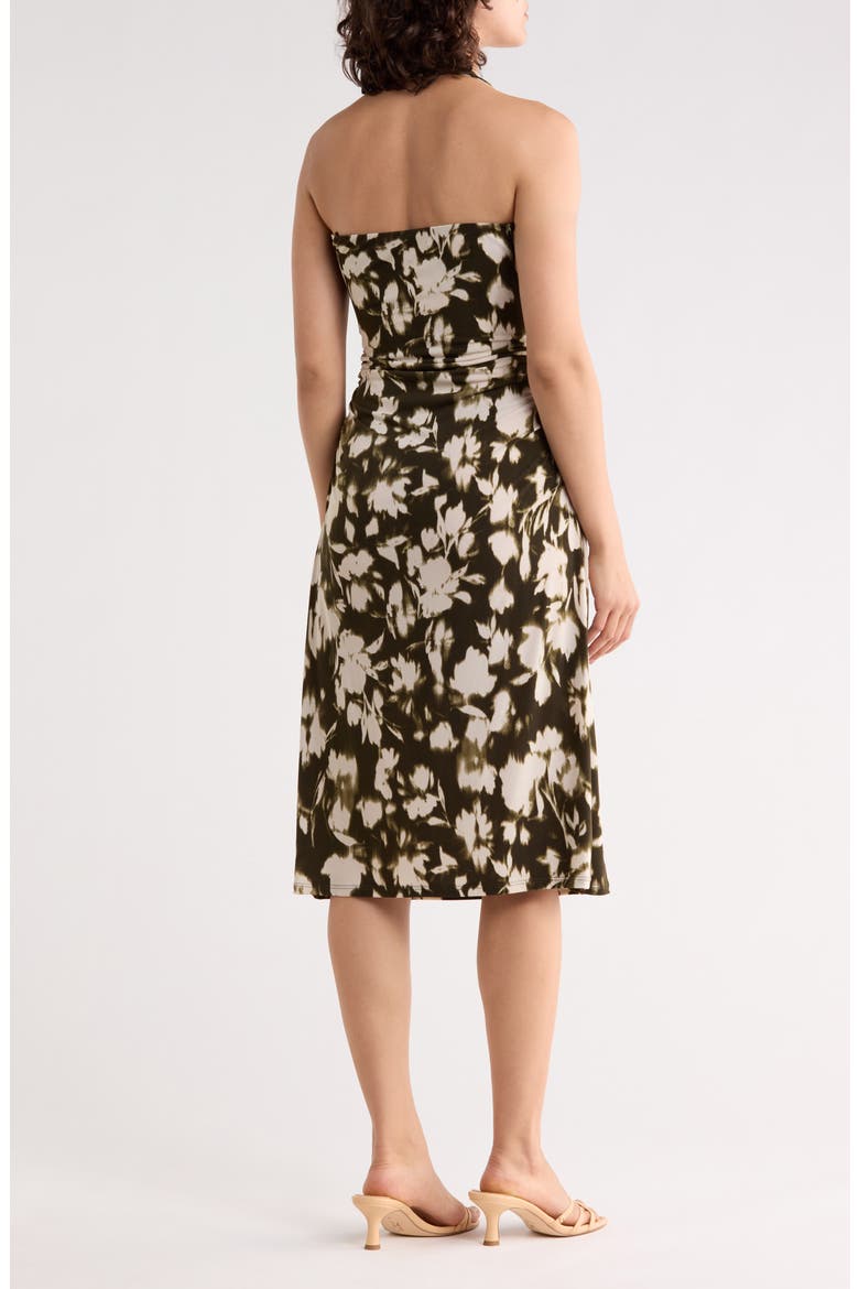 Ruched Halter Midi Dress, Alternate, color, OLIVE TAN FLORAL