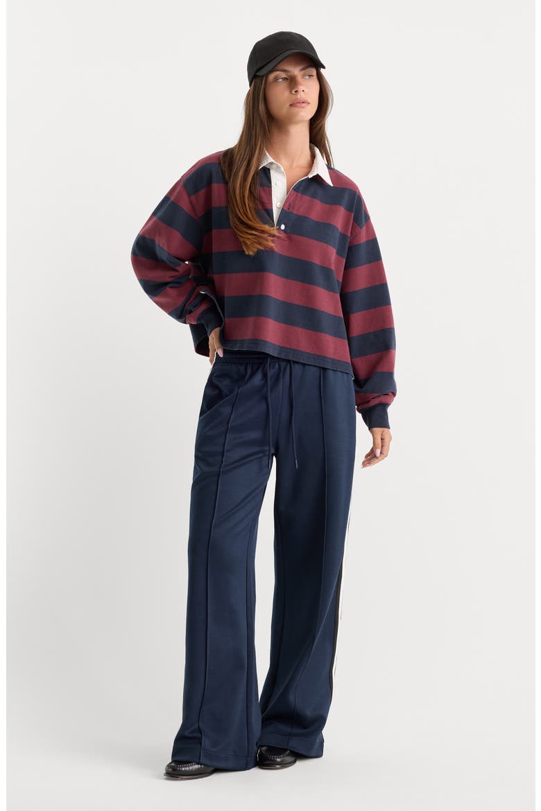 The Cropped Stripe Long Sleeve Rugby Shirt, Alternate, color, NAVY BERRY NOIR BLOCK STRIPE