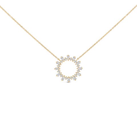 14K Yellow Gold Plated Sterling Silver 3/4 Cttw Diamond Starburst Pendant Necklace