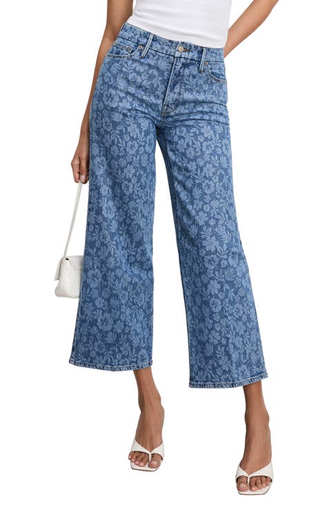 Good Waist High Waist Crop Palazzo Jeans (Hibiscus Bloom) (Regular & Plus)