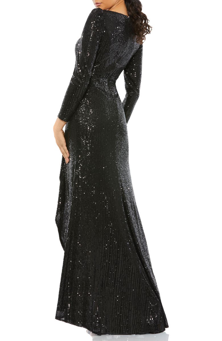 Mac Duggal Sequin Wrap Evening Gown, Alternate, color, Black