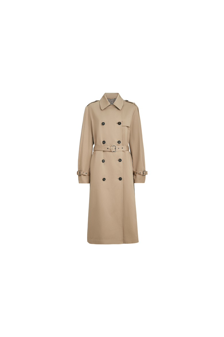 Cotton and linen twill trench with monili, Alternate, color, Camel