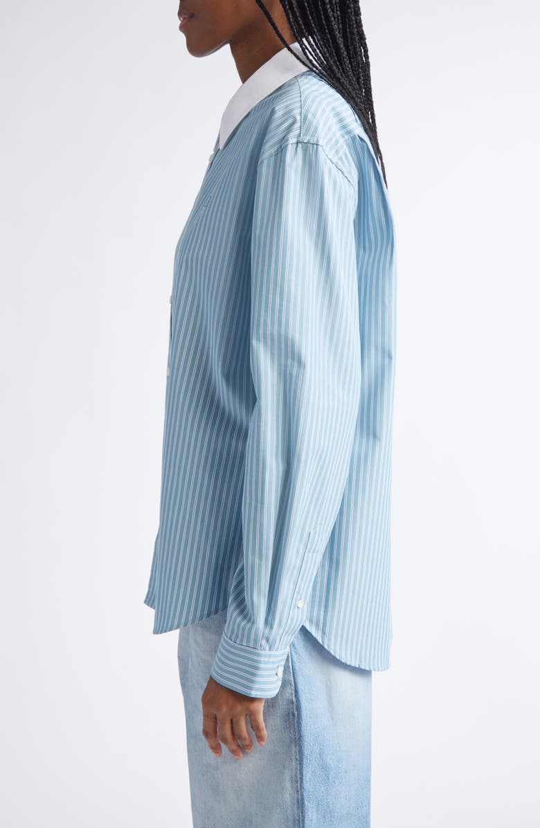 Acne Studios Sunnie Stripe Organic Cotton Poplin Button-Up Shirt, Alternate, color, Turquoise Blue