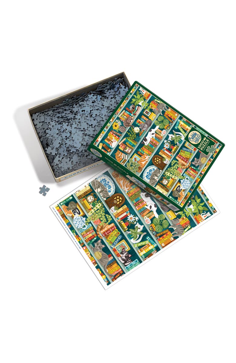 Cobble Hill 1000 Piece Puzzle The Purrfect Bookshelf Reference Poster, Alternate, color, Multicolored