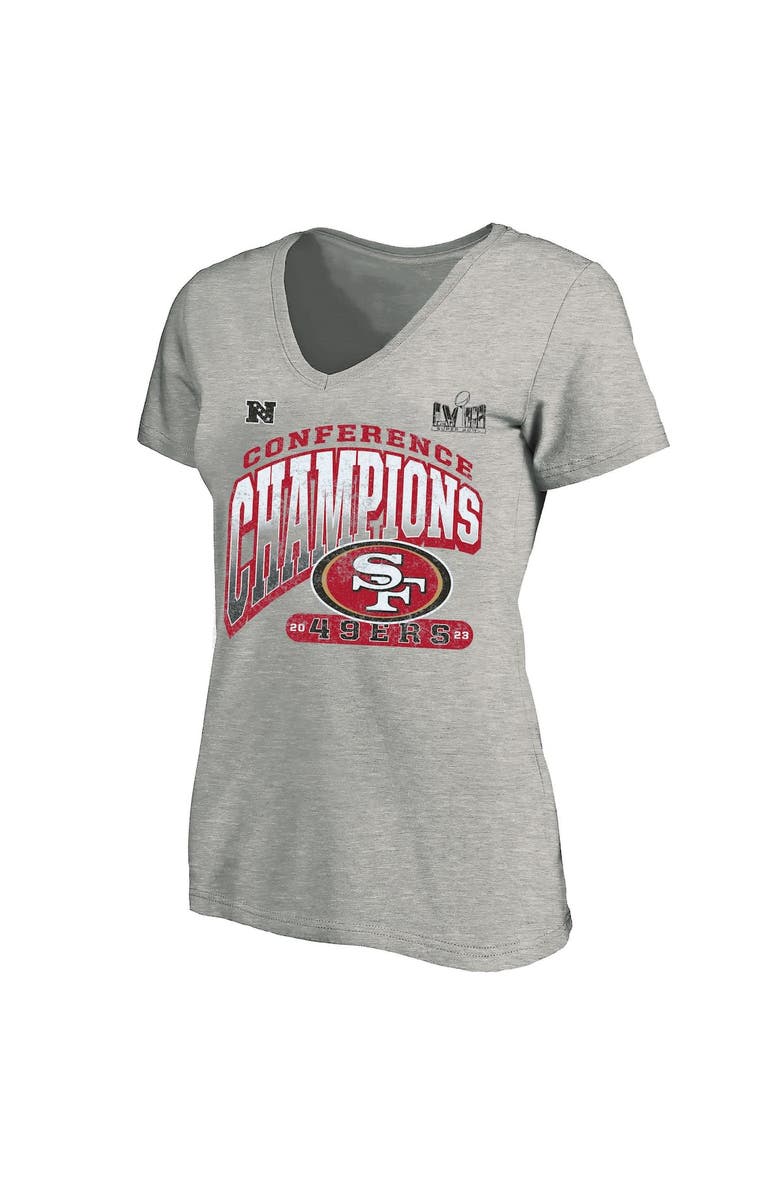 FANATICS Women's Fanatics Branded  Heather Gray San Francisco 49ers 2023 NFC Champions Plus Size Hail Mary V-Neck T-Shirt, Main, color, 
