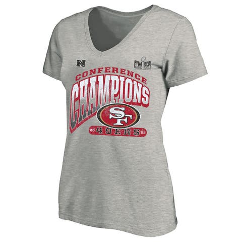 Women's Fanatics Branded  Heather Gray San Francisco 49ers 2023 NFC Champions Plus Size Hail Mary V-Neck T-Shirt