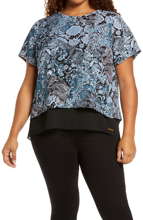 Arabesque Paisley Short Sleeve Top (Plus Size)