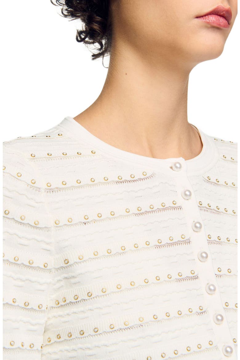 Cropped cardigan with pearl buttons, Alternate, color, Ecru
