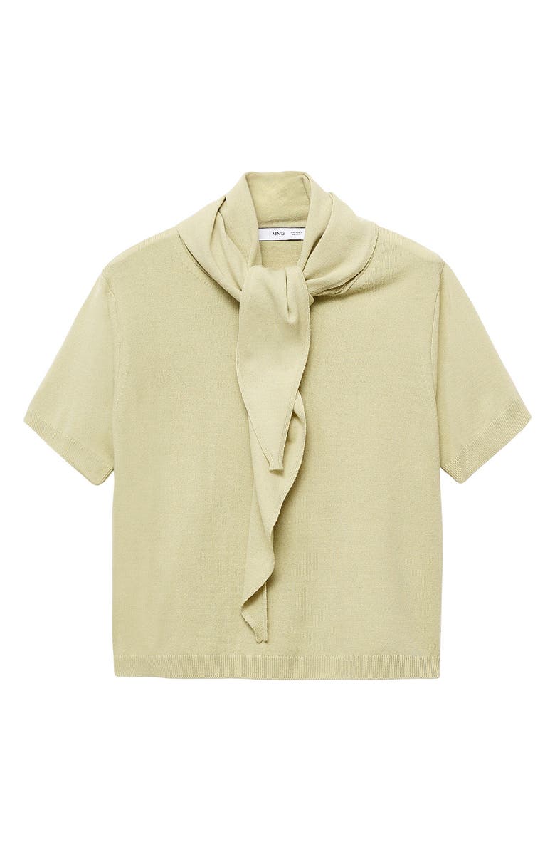 MANGO Short Sleeve Sweater with Scarf, Alternate, color, Pastel Green