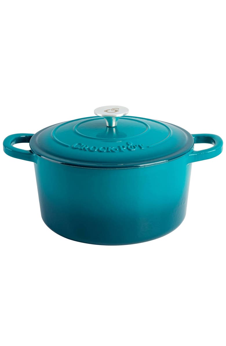 Crockpot 7 Quart Round Enameled Cast Iron Dutch Oven with Lid, Main, color, Blue