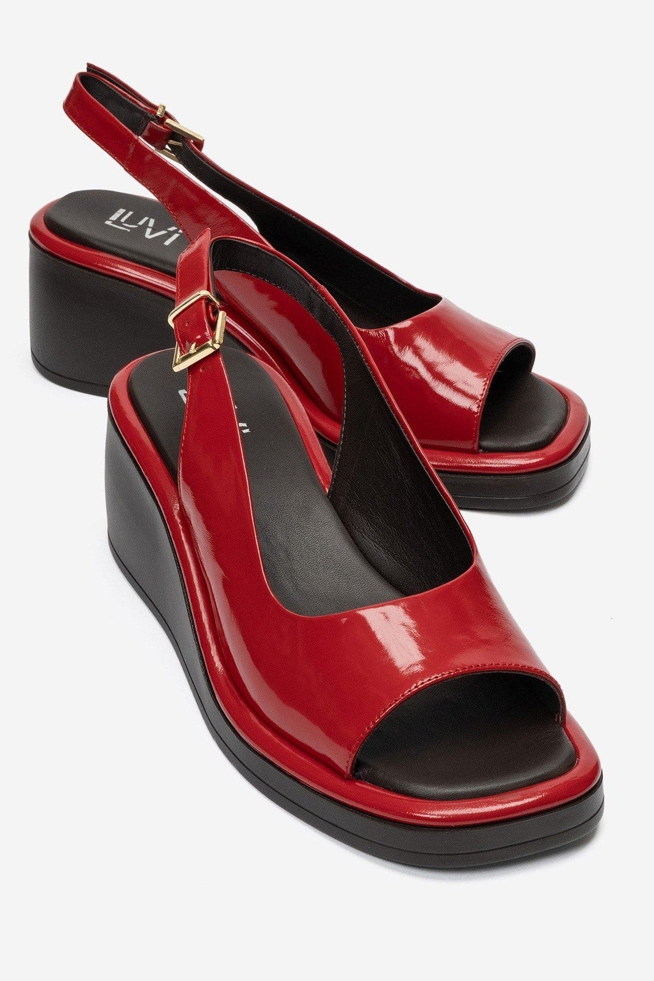 Orlena Leather Platform Wedge Sandal, Main, color, Red
