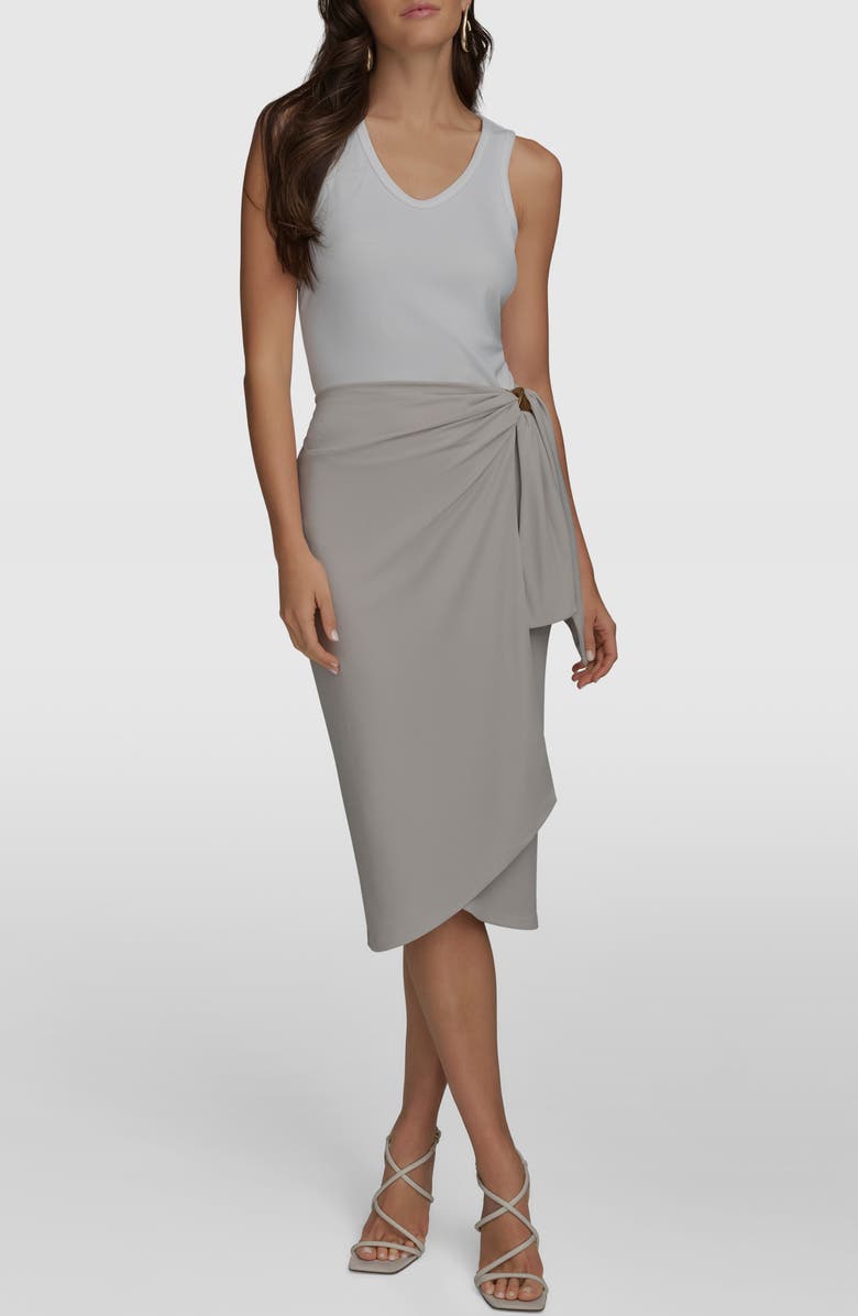 Donna Karan New York Gathered Waist Faux Wrap Skirt, Alternate, color, Tuscan Grey
