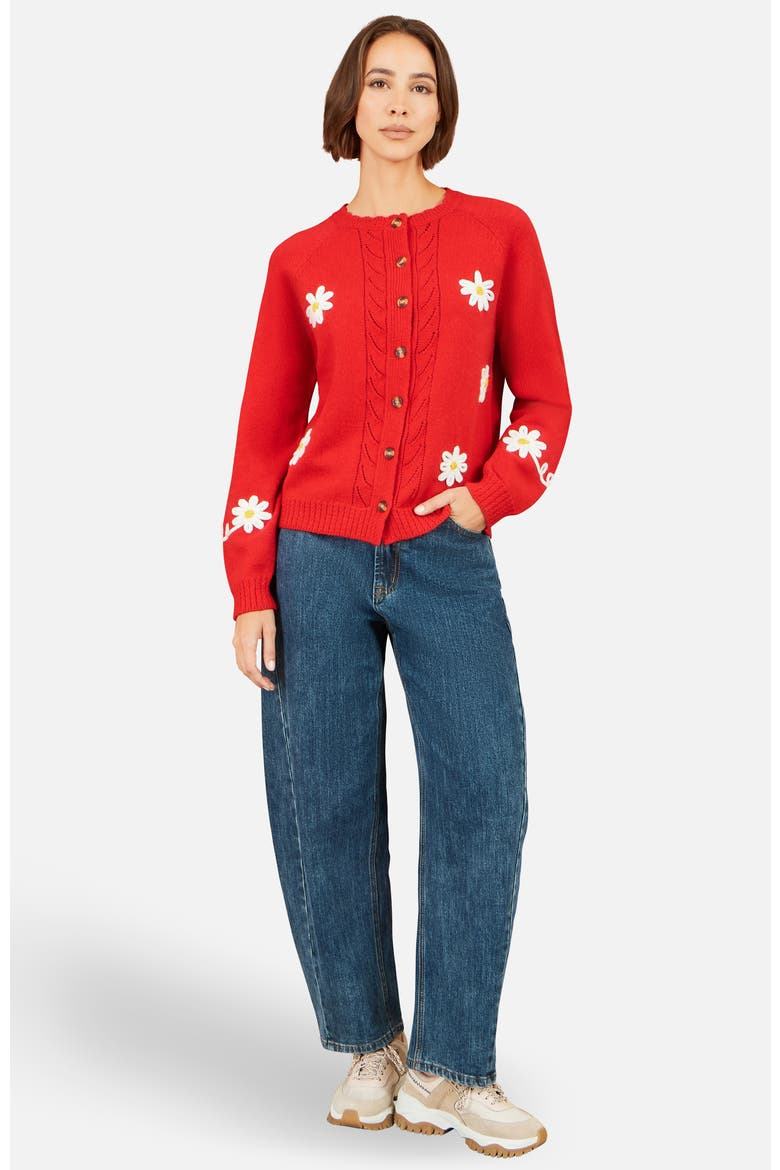 Daisy Stitch Cardigan, Alternate, color, Red