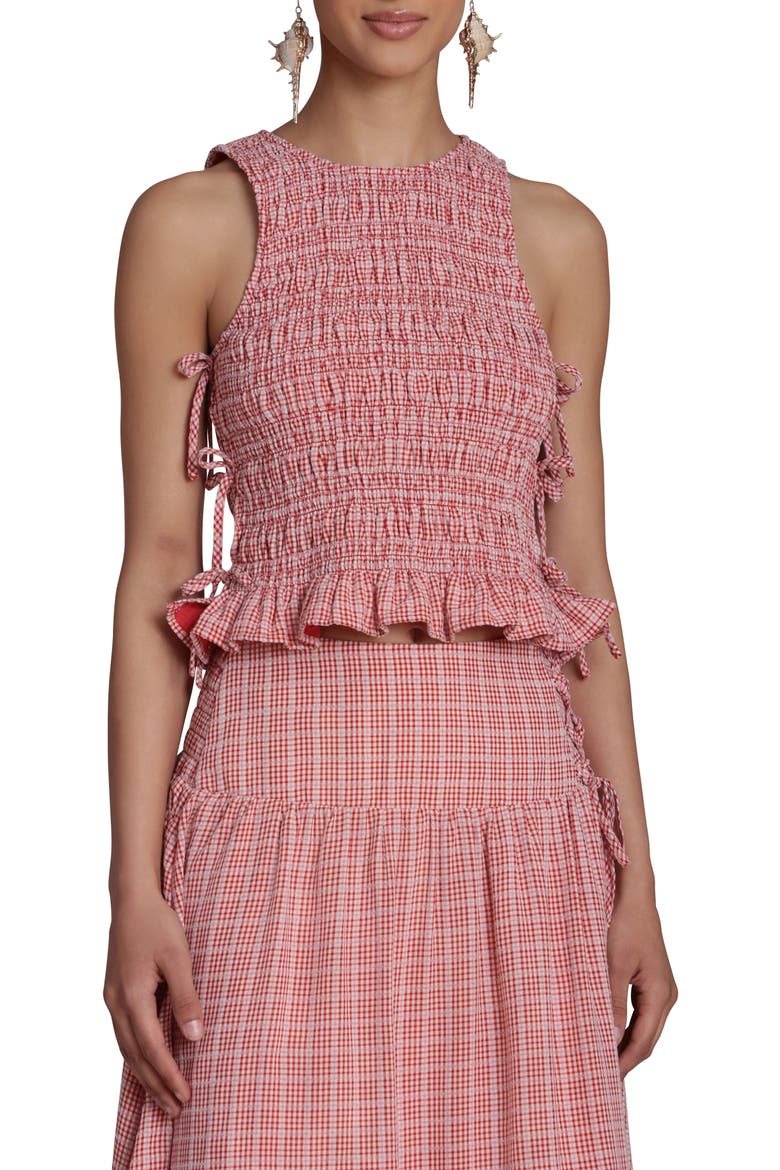 Smocked Sleeveless Top, Main, color, CREAM-RED MULTI