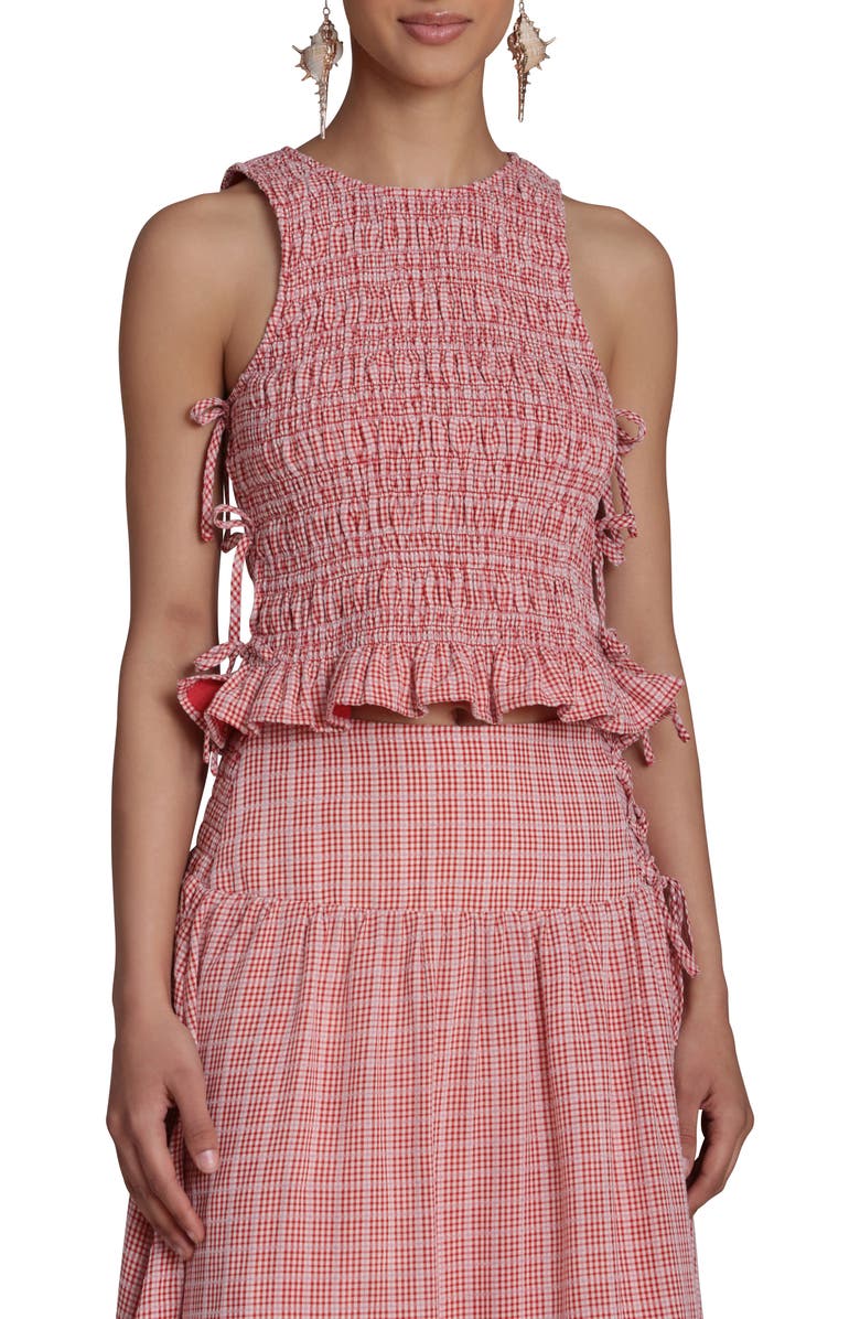Avec Les Filles Smocked Sleeveless Top, Main, color, Cream-Red Multi
