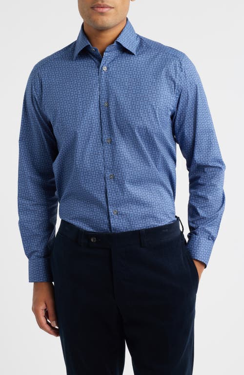 Jack Victor Geo Print Stretch Cotton Button-up Shirt In Blue
