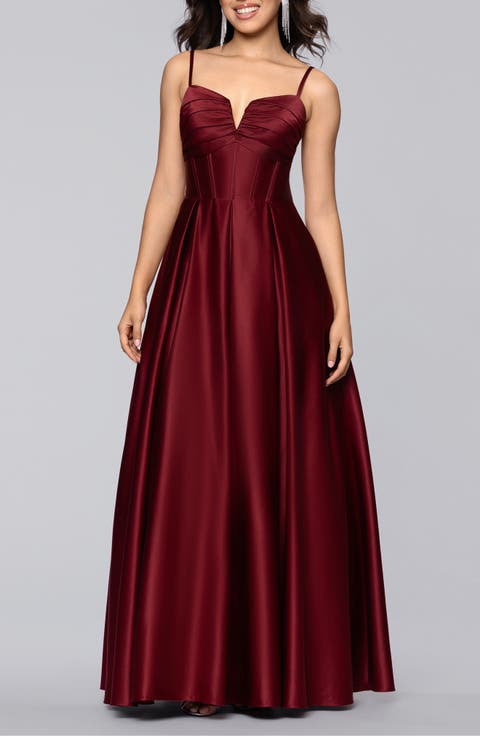 Notch Neck Satin Ballgown
