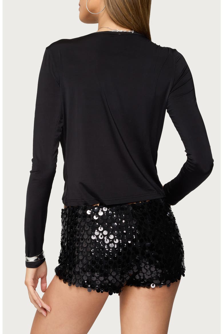 Draped Neck Long Sleeve Top, Alternate, color, BLACK