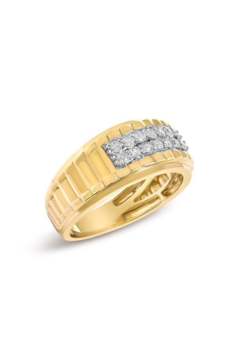 Men's 14K Yellow Gold Plated Sterling Silver 3/8 Cttw Diamond Ribbed Band Ring, Alternate, color, Yellow Gold over Silver