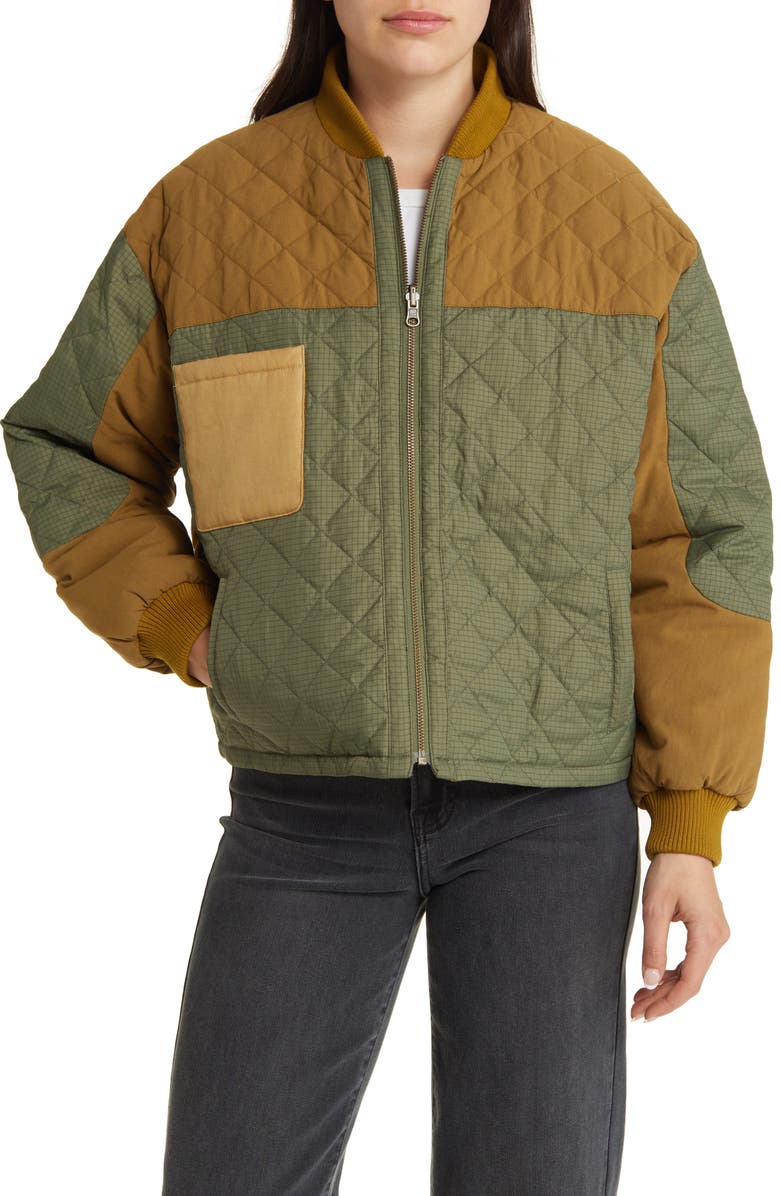 THE GREAT. Reversible Multicolor Quilted Down Jacket, Alternate, color, 