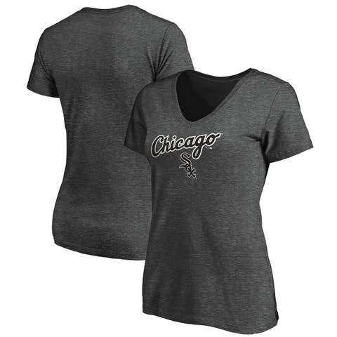 Women's Fanatics Branded Heathered Charcoal Chicago White Sox Team Logo Lockup V-Neck T-Shirt