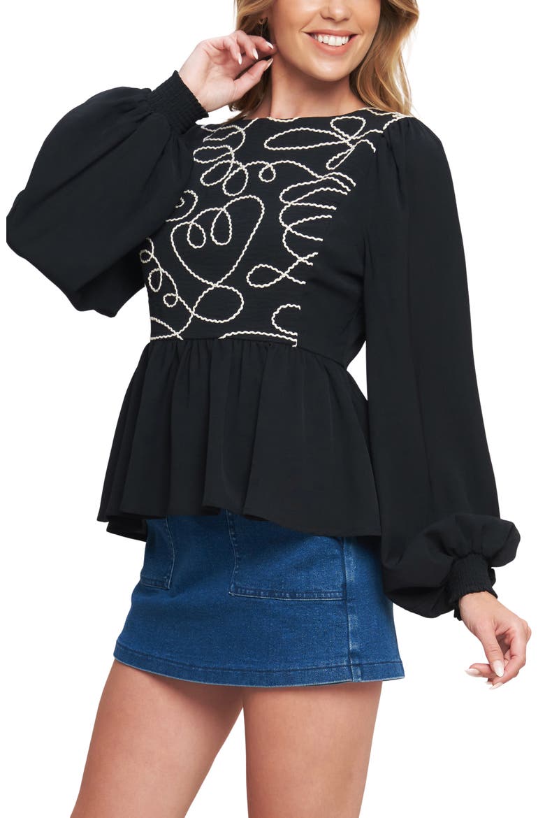 Long Sleeve Woven Top, Main, color, BLACK
