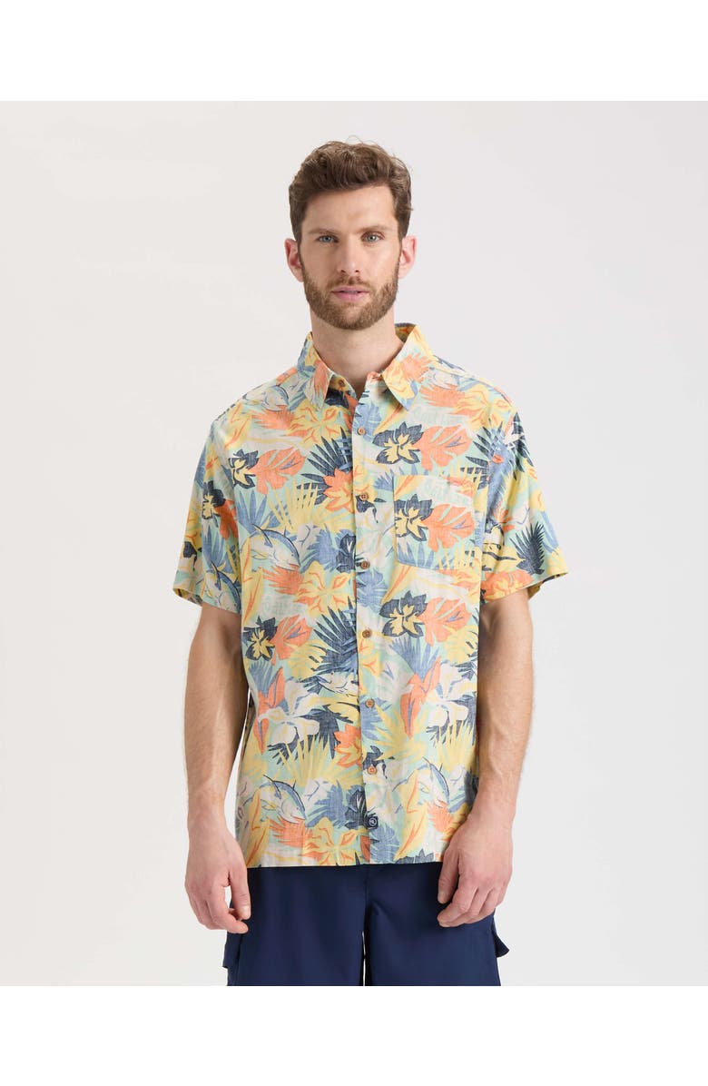Salt Life Retro Tropical Tuna Woven Short Sleeve Shirt, Main, color, Green