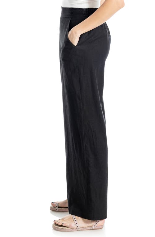 Max Studio Stripe High Waist Linen & Cotton Pants In Black