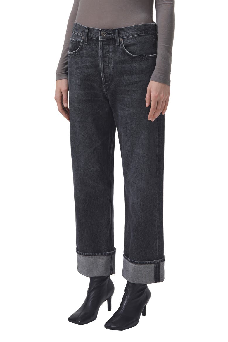 Fran Cuffed Organic Cotton Ankle Straight Leg Jeans, Alternate, color, DITCH