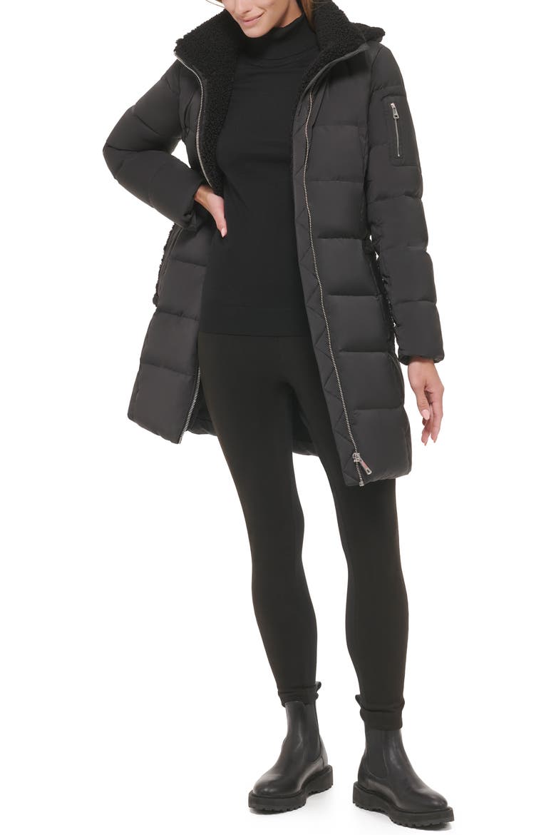 Faux Shearling Lined Down Puffer Jacket, Alternate, color, BLACK
