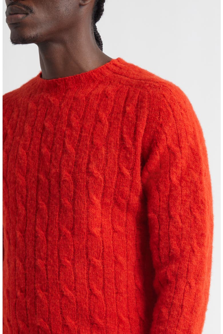 Brushed Shetland Lambswool Cable Stitch Crewneck Sweater, Alternate, color, CARMEN RED