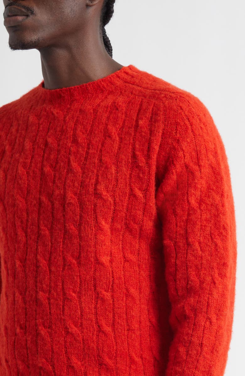 Drake's Brushed Shetland Lambswool Cable Stitch Crewneck Sweater, Alternate, color, Carmen Red